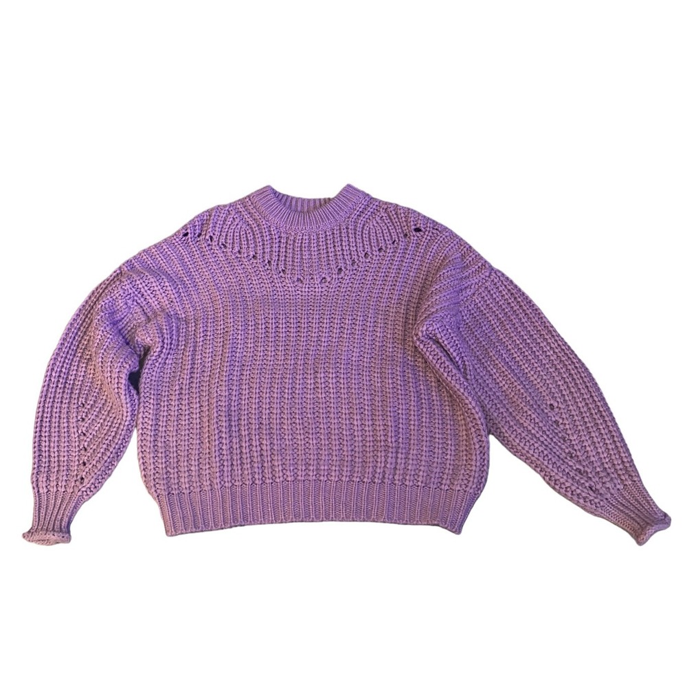 Elodie Womens XS Balloon Sleeve Crew Neck Sweater Light Purple Knit Pullover